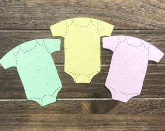 12 Baby Bodysuit Plantable Seeded Paper Shape Favors - Available in 39 Colors - Gender Reveal Baby Shower Seed Paper Shapes