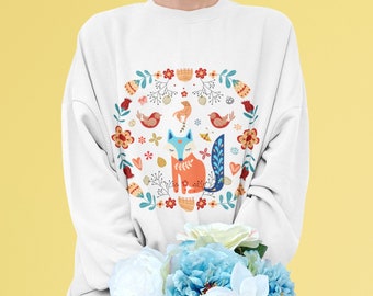 Scandinavian folk art Unisex Sweatshirt, Cottagecore sweatshirt, Hygge crewneck, Nordic folk art sweatshirt, Folklore aestehtic sweatshirt