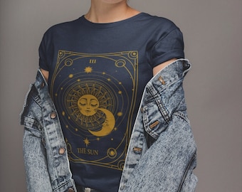 Sun and moon tarot card Unisex t-shirt, Mystical celestial shirt, Occult aesthetic shirt, Vintage dark academia shirt, Wicca indie shirt