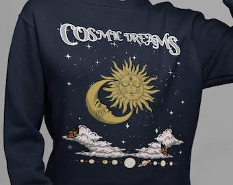 Cosmic dreams Unisex Sweatshirt, Vintage celestial sweatshirt, Retro run and moon crewneck, Occult sweatshirt, Astronomy bohemian sweatshirt