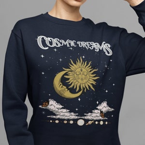 Cosmic dreams Unisex Sweatshirt, Vintage Celestial Sweatshirt, Retro Run and Moon Crewneck, Okkult Sweatshirt, Astronomie Boho Sweatshirt