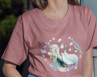 T-shirt sirena Unisex, camicia cottagecore sirena, camicia sirena nucleo fata, camicia per lei, camicia accademia leggera, camicia sotto il mare