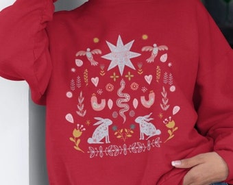 Scandianvian folk art Unisex sweatshirt, Nordic folk art sweater, Hygge Cottagecore crewneck, Tribal art sweater, Folklore aesthetic shirt