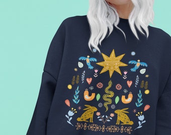 Scandinavian folk art Unisex Sweatshirt, Cottagecore sweatshirt, Hygge botanical sweater, Norwegian crewneck, Folklore aesthetic sweatshirt