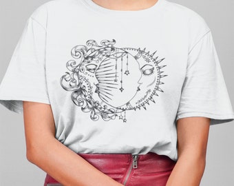 Camiseta unisex sol y luna, camiseta estética medieval celestial, camiseta niño luna, camiseta vintage sol y luna, camiseta Le soleil et le lune