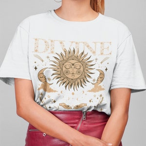 Divine sun Unisex t-shirt, Vintage sun and moon tee, Celestial bohemian shirt, Occult aesthetic shirt, Mystical hippie cosmology shirt