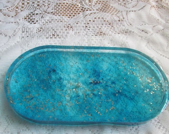 Turquoise Resin Tray, Rolling Tray, Jewelry Dish, Soap Dish, Bridesmaid Gift, Mothers Day Gift