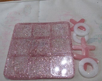 Resin Tick Tack Game Board, Pink and White Tick Tack Board,