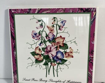 Salvamanteles decorativo de cerámica vintage con diseño floral de guisantes de olor, 15 cm (6 pulgadas), estilo retro.