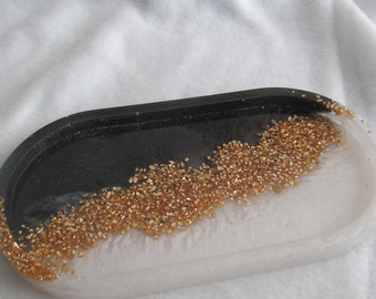 Resin Tray, Vanity Tray, Oval Trinket Tray, Black and White Tray, Rolling Tray, Bridesmaid Gift