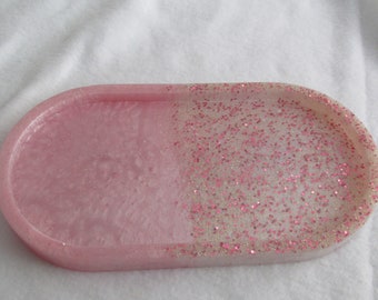 Handmade Pink Resin Tray: Glitter Vanity, Jewelry Organizer