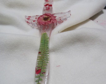 Fantasy Winged Angelic Dagger, Pressed Flower Dagger, Resin Dagger, Cottage Core Resin Dagger, Athame