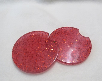 Resin Car Coasters, Red Glitter Car Coasters, Car Accessory