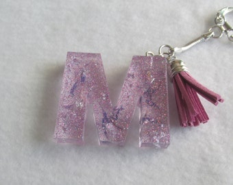 Resin Dried Flower Keychain, Initial Key Chain, Key Ring, Stocking Stuffers, Bridesmaid Gift