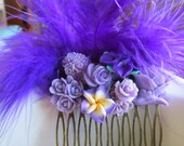 Feather and Flower Hair Comb, Purple Hair Comb