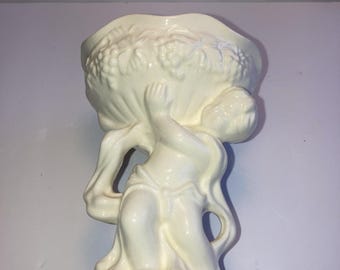 Vintage White Ceramic Cherub Pedestal  Soap Dish Angel Trinket Holder Victorian Shabby England
