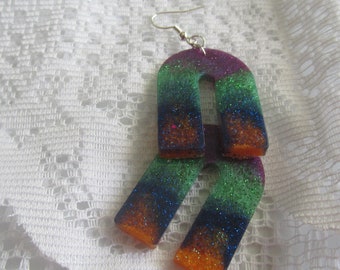 Resin Dangle Earrings, Glitter Earrings, Multi colored Dangle Earrings