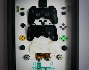 Mando Sony Playstation 2: vista interior, marco negro y caja de sombras (PS2 original)