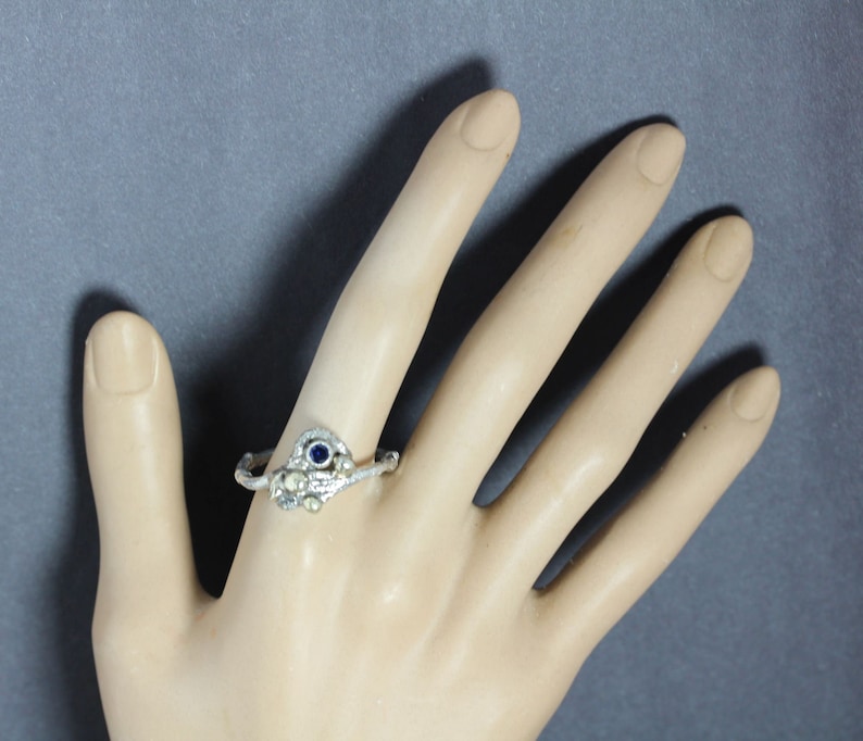 A gold Silver sapphire Twig Organic Ring