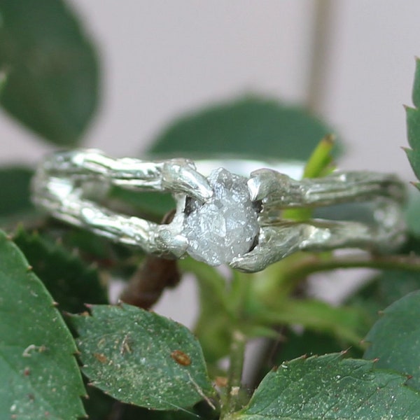 All Natural 1.35 Ct Raw Diamond in a Twig Ring, Handmade in USA, 925 Sterling Silver, FREE custom sizing & Shipping USA