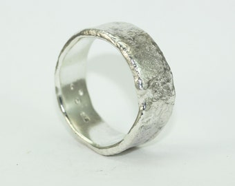 Organic Wedding Band  Mens Wedding Ring  Rustic Wedding Band   Silver  Band  Silver ring