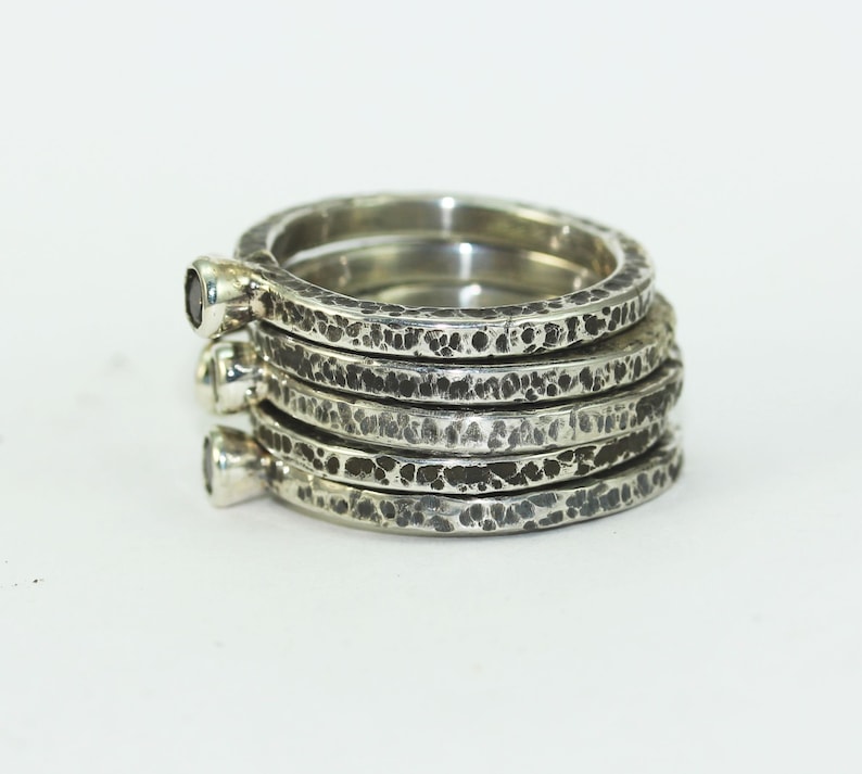 A Birthstone Stacking Mothers Memory Ring Set
