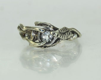 Silver Quartz Twig Ring: Rustic Organic Statement Jewelry