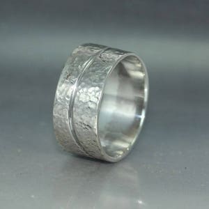 Textured Sterling Silver Wedding Band - Rustic Organic Mens Ring