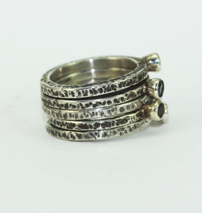 A Birthstone Stacking Mothers Memory Ring Set