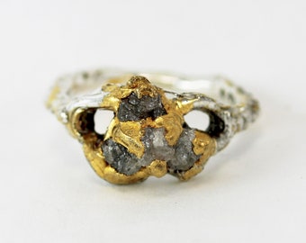 A Four Diamond Gold Silver Ring