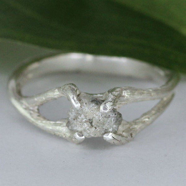 Exquisite Raw Diamond in a Twig Ring, Handmade in USA, 925 Sterling Silver, FREE custom sizing & Shipping USA