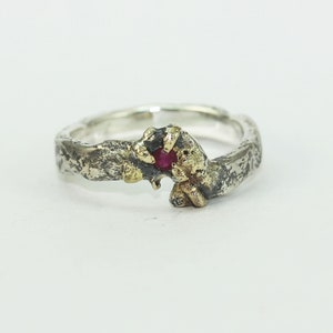 Organic Band  Womans Mens Wedding Ring  Rustic Wedding Band   Gold Silver Ruby Band  Silver ring