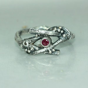 Wedding Engagement Casual Wear Womans Recycled Silver  Twig Bud Organic Rustic Statement Unique Alternative Ring Twig Ring