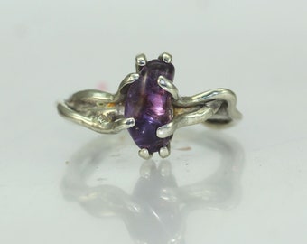 An Amethyst  Silver Twig Branch Womans Organic Statement Ring Twig Ring