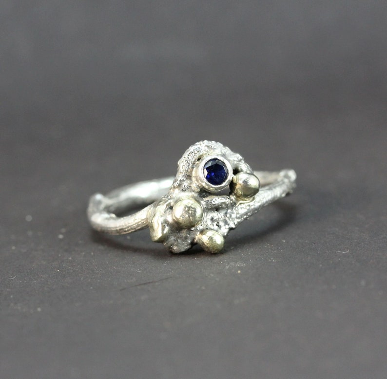 A gold Silver sapphire Twig Organic Ring