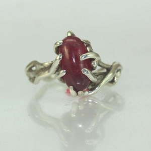 A  Silver Ruby Twig Bud Organic Rustic Statement Unique Alternative Ring Twig Ring