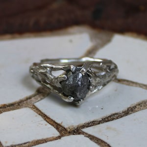 A Natural Uncut Diamond Ring Alternative engagement ring silver ring twig ring, Diamond Sterling Silver Twig Ring, 925 Silver ring