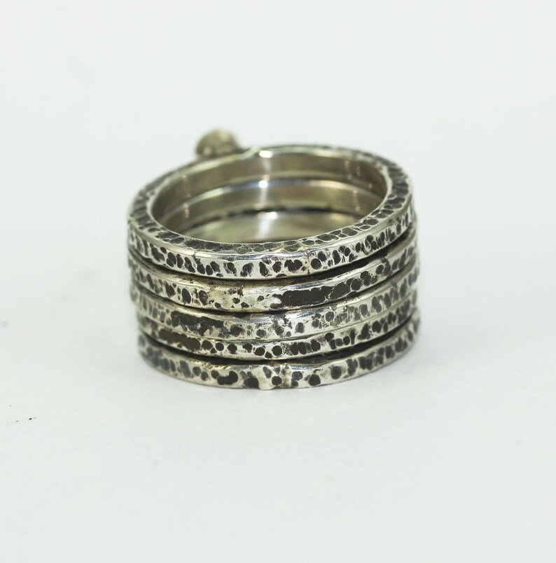 A Birthstone Stacking Mothers Memory Ring Set