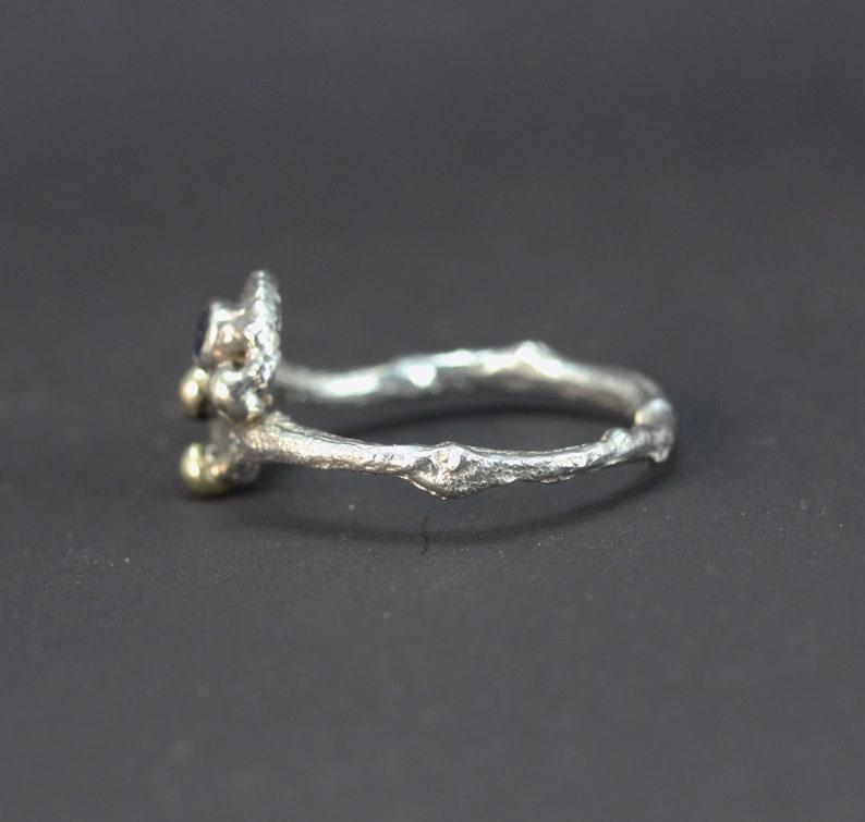 A gold Silver sapphire Twig Organic Ring