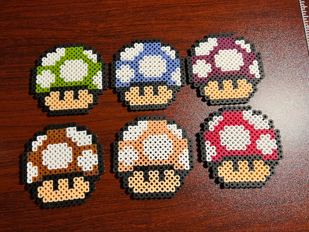 Super Mario Bros Inspired Mushroom Keychain Magnet Perler Bead