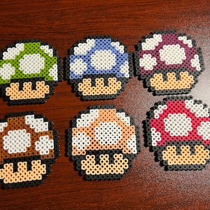 Super Mario Bros Inspired Mushroom Keychain Magnet Perler Bead Sprites MULTIPLE SIZES AVAILABLE
