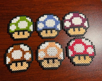 Super Mario Bros Inspired Mushroom Keychain Magnet Perler Bead Sprites MULTIPLE SIZES AVAILABLE