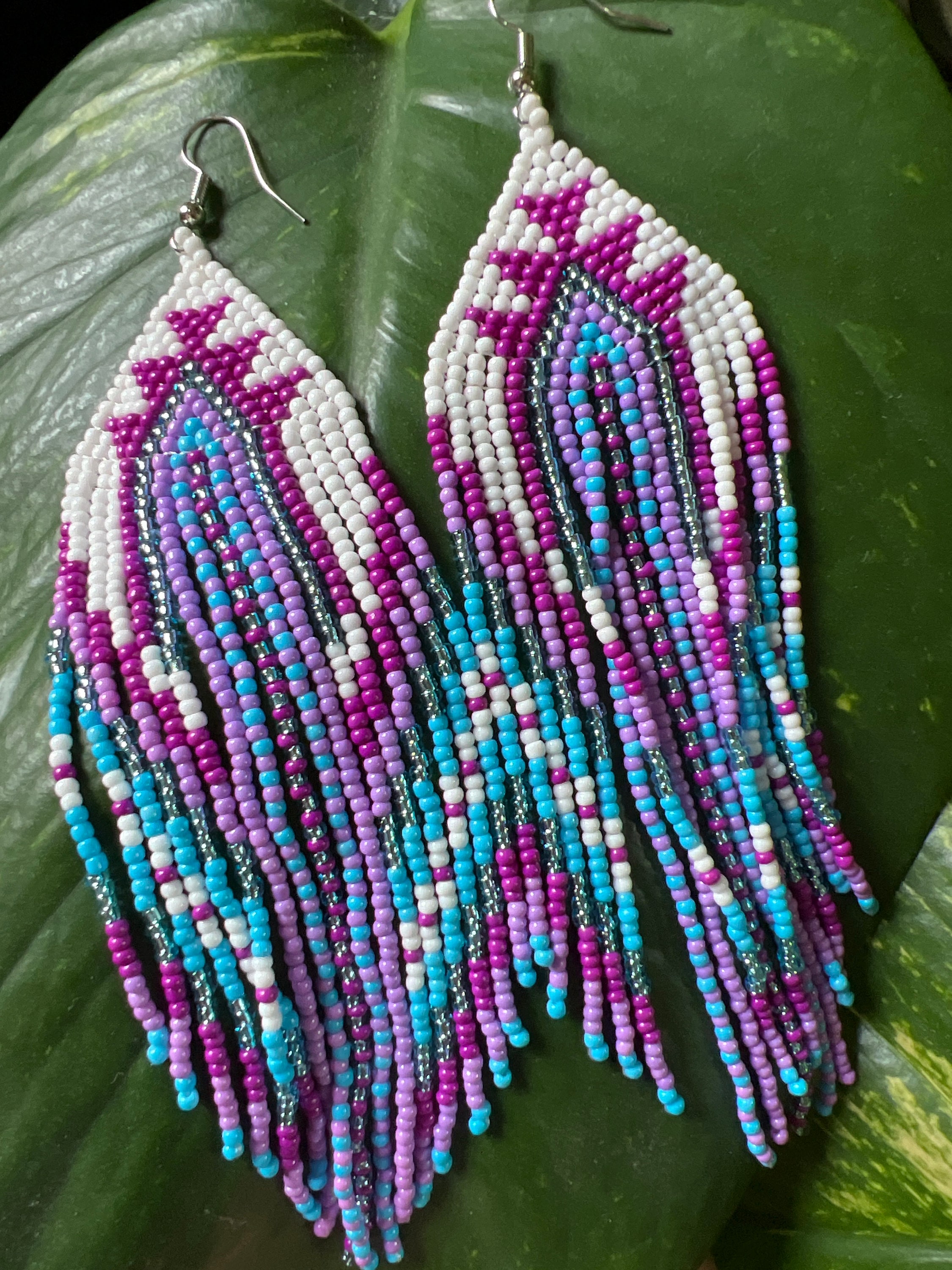 Purple Native American beaded earrings