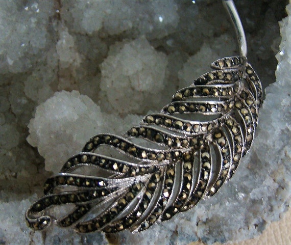 Sterling Silver Marcasite Art Deco Art Nouveau Fe… - image 3