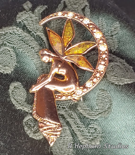 Vintage Liz Claiborne Fairy Moon Brooch - image 4