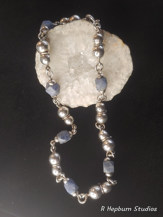 1970s Artisian Chunky Lapis and Sterling Statement