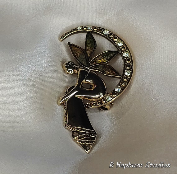 Vintage Liz Claiborne Fairy Moon Brooch - image 5