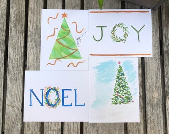 Watercolor Christmas cards |  Set of 4| Watercolor cards | Holiday Cards | Printed cards