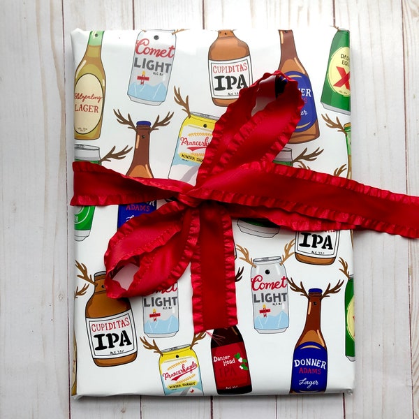 Reinbeer Gift Wrap, Beer Wrapping Paper, Funny Christmas Wrapping Paper, Alcohol Wrapping Paper, Beer Can Gift Wrap, Dad Christmas Gift Wrap