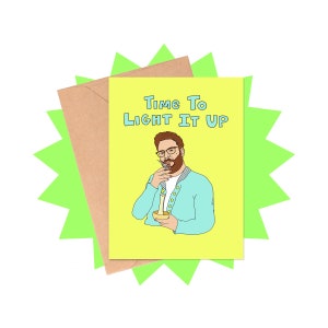 Tarjeta de Hanukkah Light It Up, tarjeta de Hanukkah de Seth Rogan, tarjeta divertida de Hanukkah, tarjeta de Hanukkah de marihuana, tarjeta de Hanukkah para adultos, tarjeta de Hanukkah de cultura pop